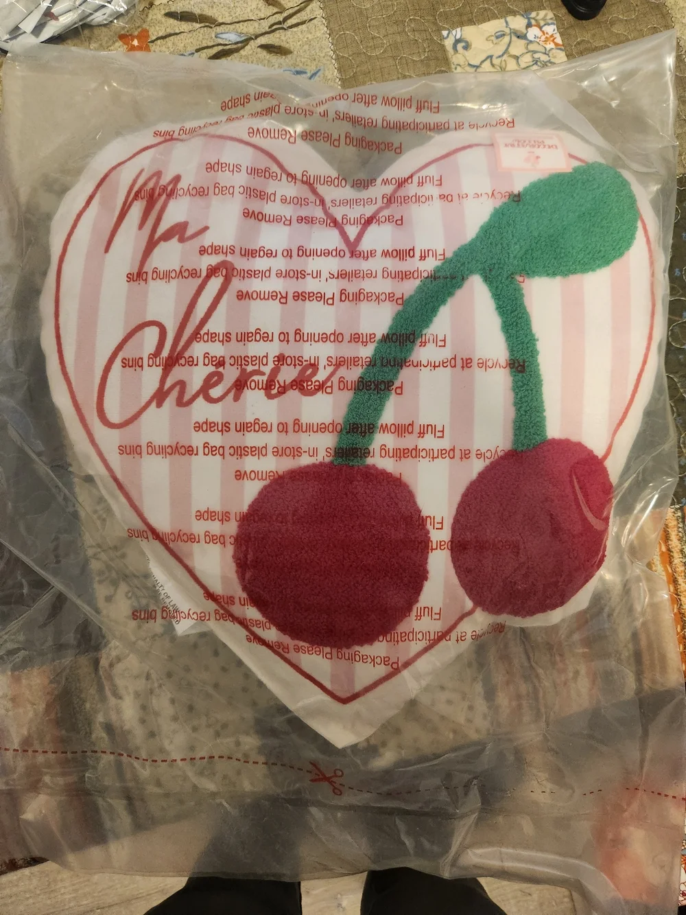 Ma Cherie Pink, Red and Green Heart Cherry Accent Pillow